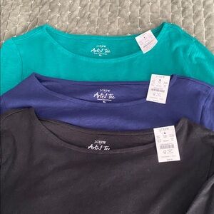 J. Crew Navy and Teal Green Long Sleeve Artist T-Shirts